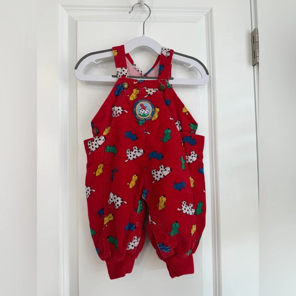 Vintage OshKosh B’Gosh Red Dog Kennel Club Corduroy Overalls Size 6-9 Months